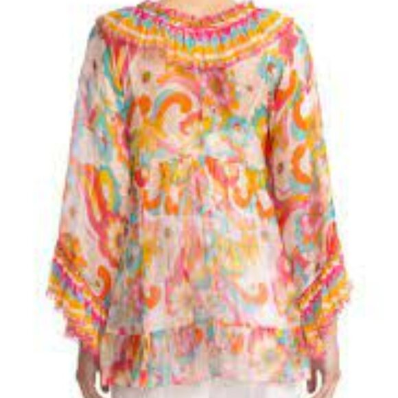 Johnny Was Jade GAL RUFFLE TIE BLOUSE Prismatic Dream XS - Picture 3 of 3